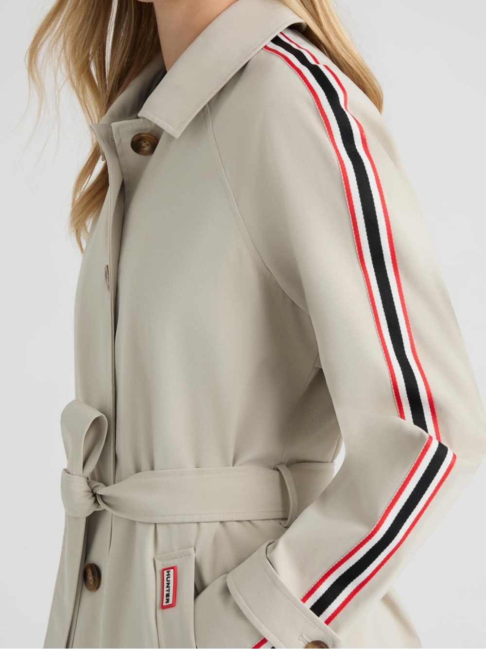 NEW Hunter Sophia Sleeve Stripe Trench Coat in Vanilla - Picture 4 of 11